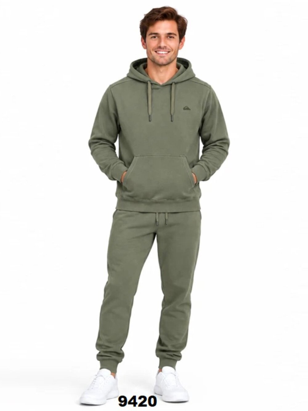 NWT Quiksilver Men's Dusty Olive 2-Piece Fleece Tracksuit Hoodie & Jogger Set